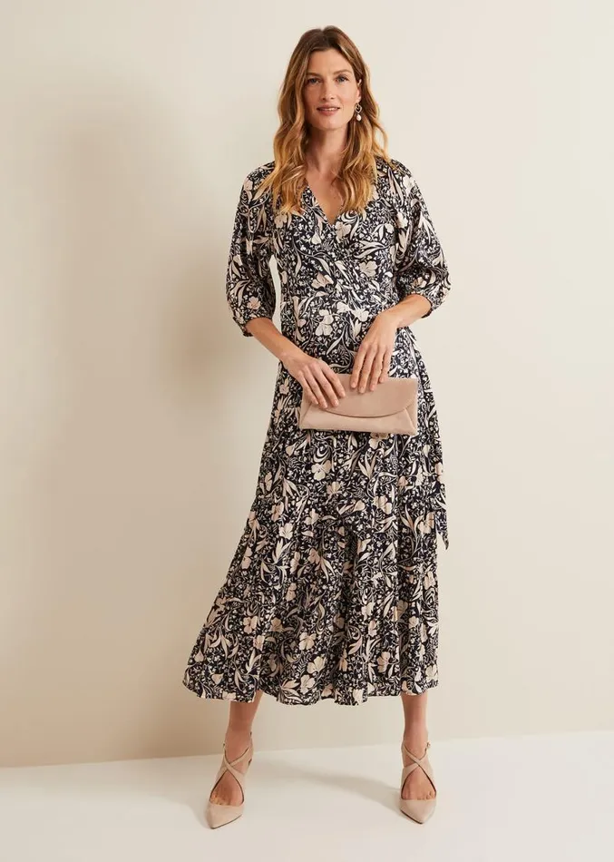 Kezia Satin Floral Wrap Dress Multicoloured Women Phase Eight Dresses