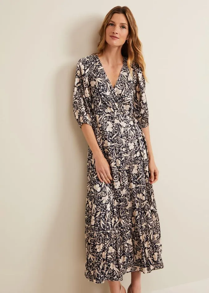 Kezia Satin Floral Wrap Dress Multicoloured Women Phase Eight Dresses