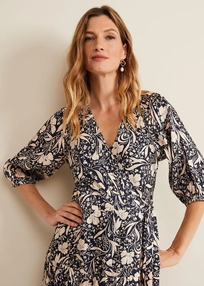 Kezia Satin Floral Wrap Dress Multicoloured Women Phase Eight Dresses