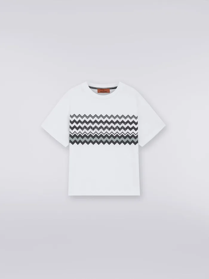Kids Cotton TShirt With Zigzag And Logo Black and White Missoni Clothing