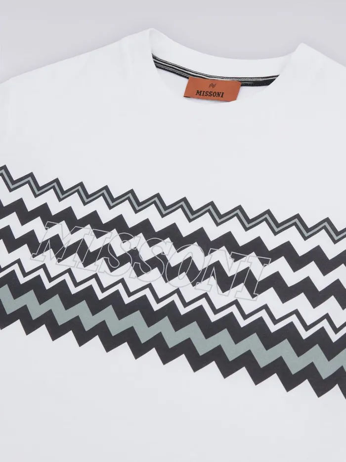 Kids Cotton TShirt With Zigzag And Logo Black and White Missoni Clothing Kids Cotton TShirt With Zigzag And Logo Black and White Missoni Clothing
