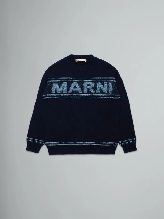 Kids Marni Blue WoolBlend Pullover With Logo
