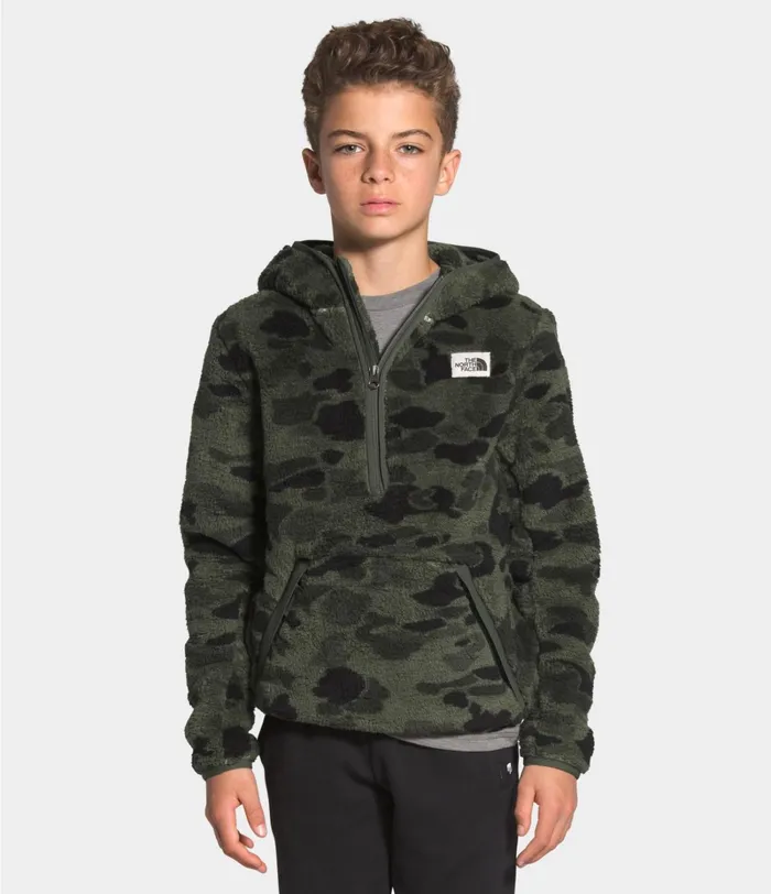 Kids The North Face Fleece Campshire Hoodie New Taupe Green Duck Camo Print