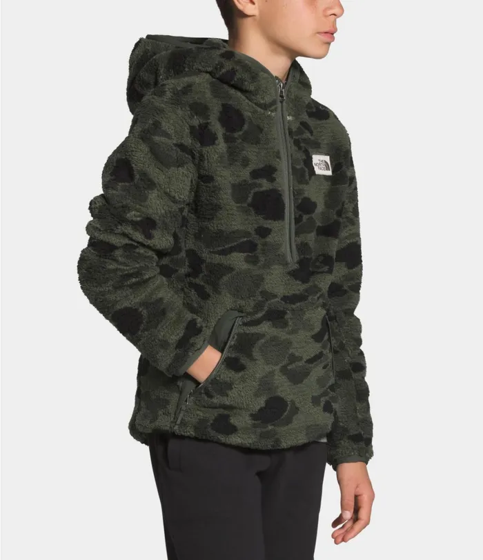 Kids The North Face Fleece Campshire Hoodie New Taupe Green Duck Camo Print