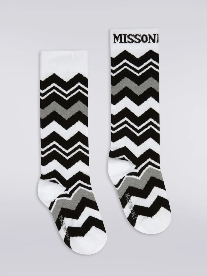 Kids Zigzag Cotton Blend Socks Black and White Missoni Accessories