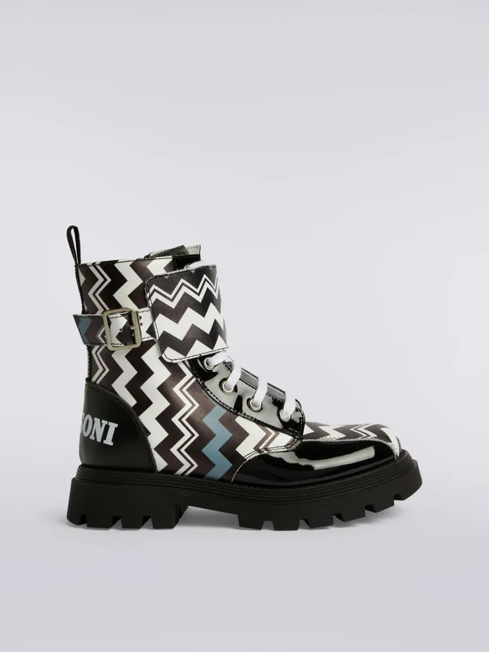 Kids Zigzag Print Boots With Paint Inserts Black and White Missoni Accessories