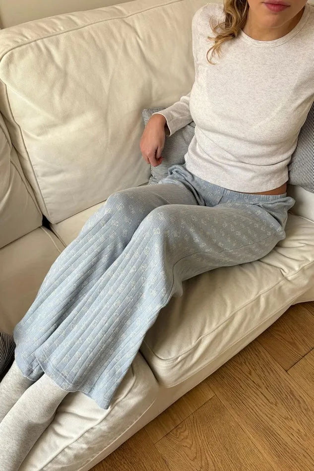 Kiera Teddy Bear Sweatpants Light Blue Women Brandy Melville Pajamas