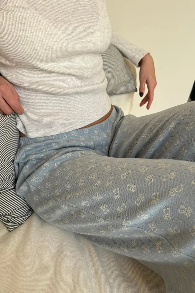 Kiera Teddy Bear Sweatpants Light Blue Women Brandy Melville Pajamas