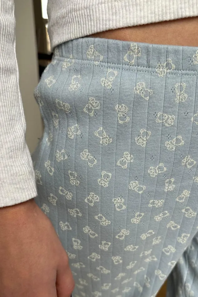 Kiera Teddy Bear Sweatpants Light Blue Women Brandy Melville Pajamas