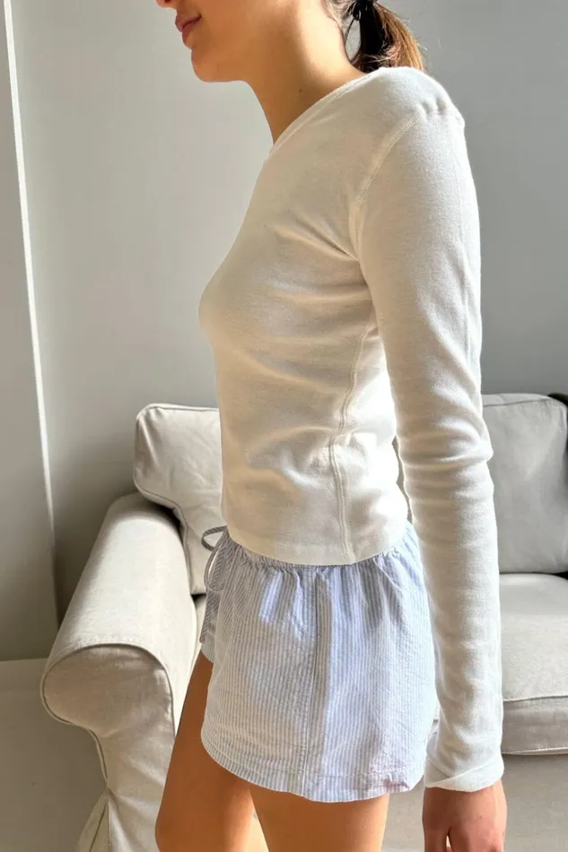 Kiera Tie Striped Boxer Shorts Blue Stripes Women Brandy Melville Bottoms