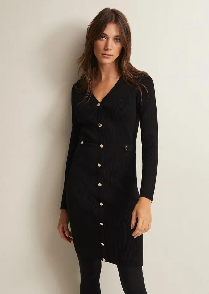 Kinza Black Knitted Mini Dress Black Women Phase Eight Dresses