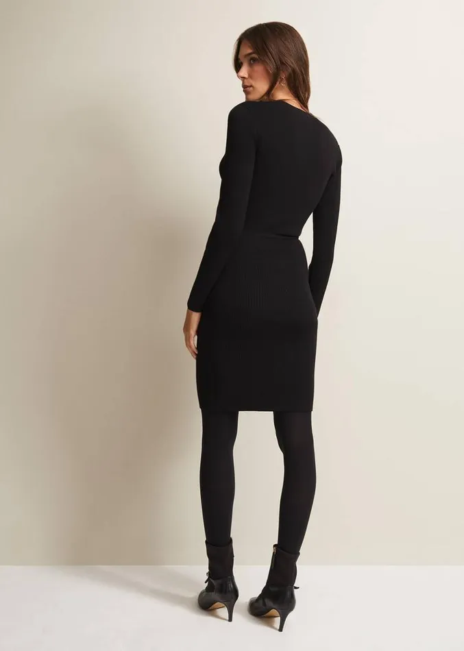 Kinza Black Knitted Mini Dress Black Women Phase Eight Dresses