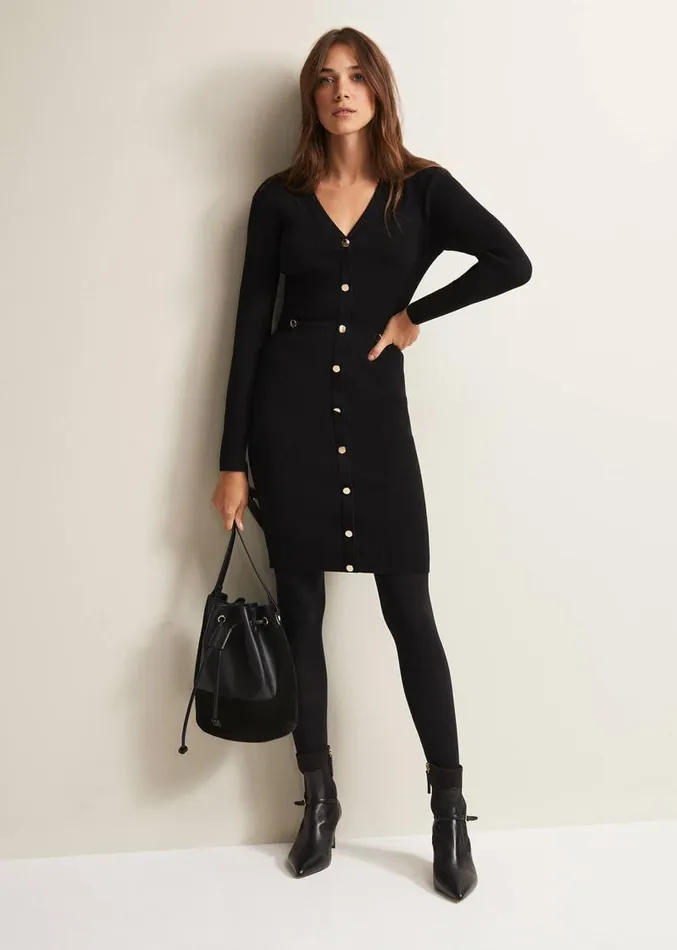 Kinza Black Knitted Mini Dress Black Women Phase Eight Dresses