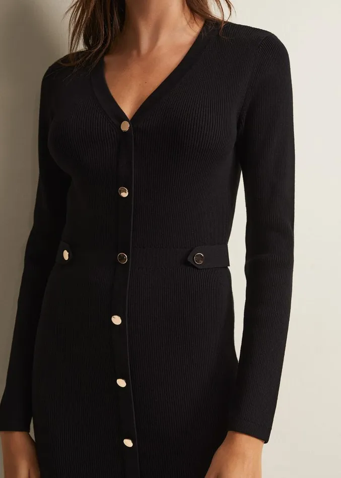 Kinza Black Knitted Mini Dress Black Women Phase Eight Dresses