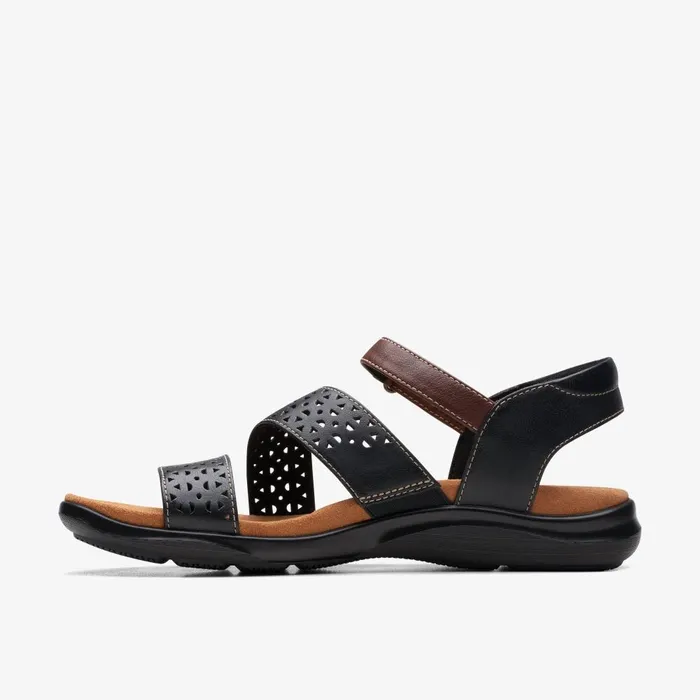 Kitly Way Black Leather Women Clarks Sandals and Flip Flops