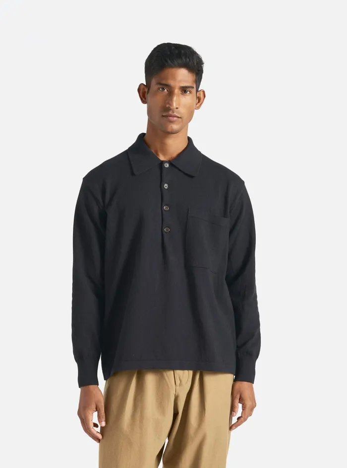 Knitwear Men Universal Works Universal Works LS Pullover Knit Shirt In Black Eco Cotton