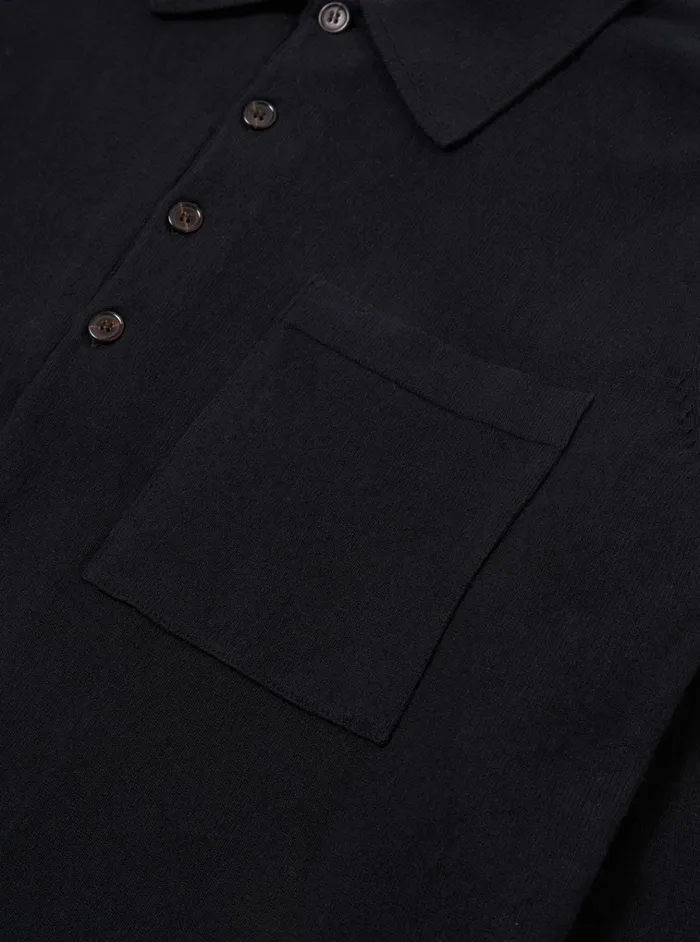 Knitwear Men Universal Works Universal Works LS Pullover Knit Shirt In Black Eco Cotton