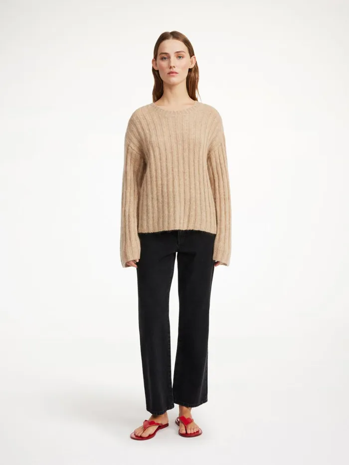 Knitwear Women By Malene Birger Cierra Ribbed Sweater Twill Beige