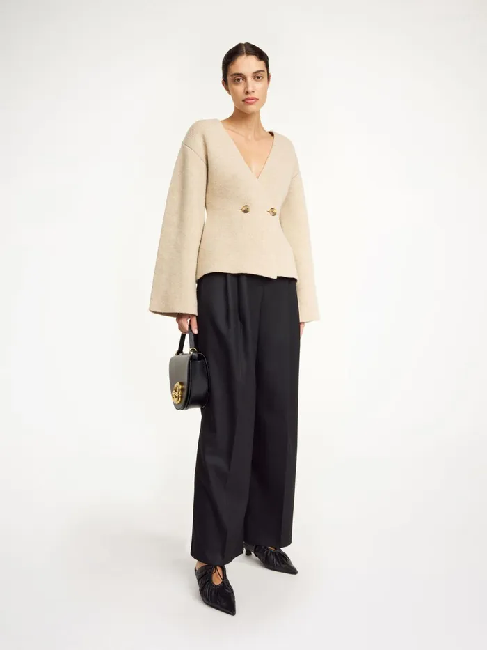 Knitwear Women By Malene Birger Tinley Wool Cardigan Twill Beige