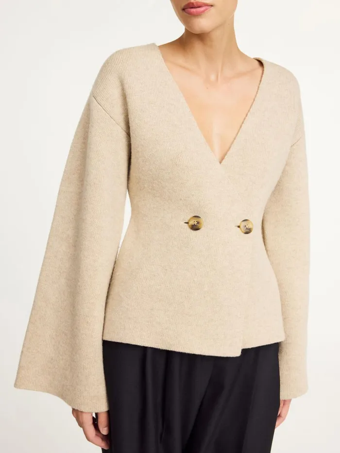 Knitwear Women By Malene Birger Tinley Wool Cardigan Twill Beige