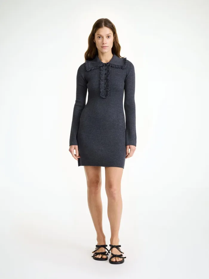 Knitwear Women By Malene Birger Tonai Merino Wool Dress Jet Grey