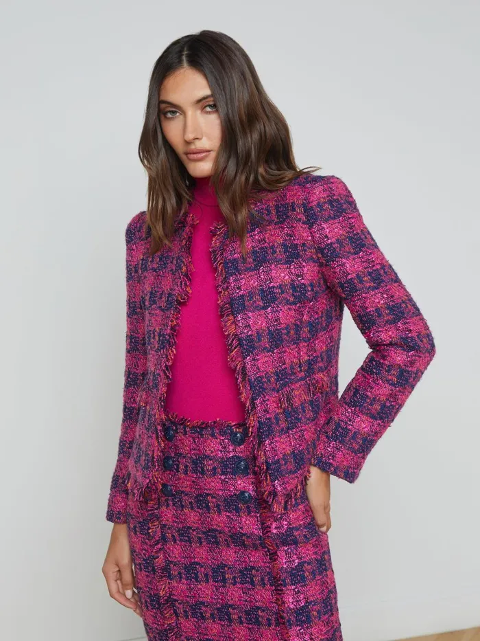 L039Agence Blazers and Jackets Women Angelina Tweed Jacket Midnightacairuby Tweed