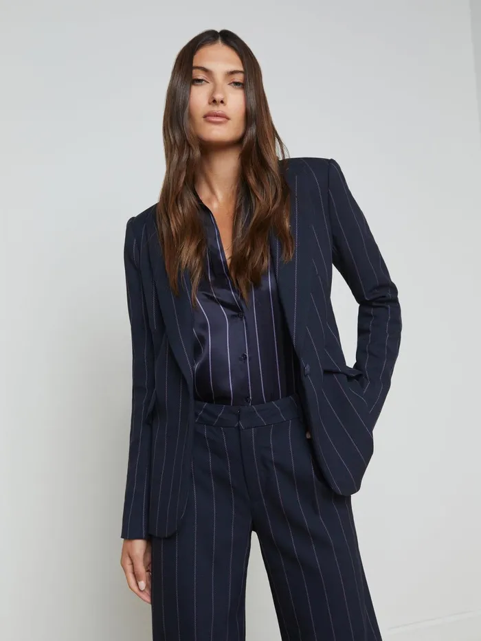 L039Agence Blazers and Jackets Women Chamberlain Pinstriped Blazer Midnightlight Purple Pinstripe