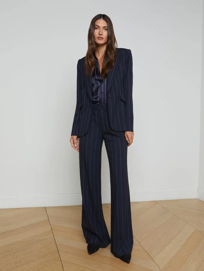 L039Agence Blazers and Jackets Women Chamberlain Pinstriped Blazer Midnightlight Purple Pinstripe