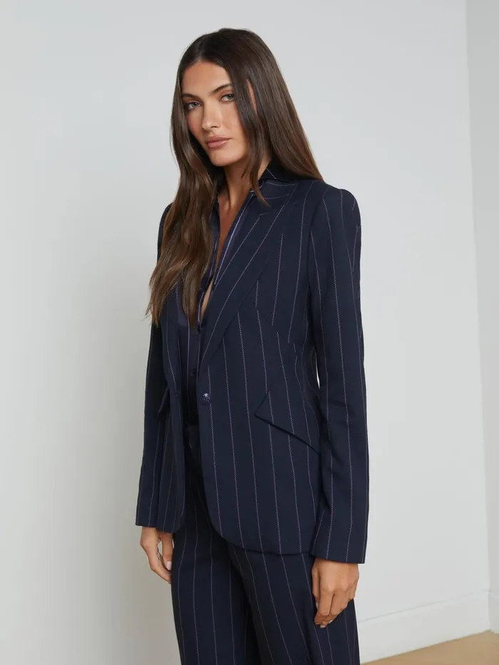 L039Agence Blazers and Jackets Women Chamberlain Pinstriped Blazer Midnightlight Purple Pinstripe