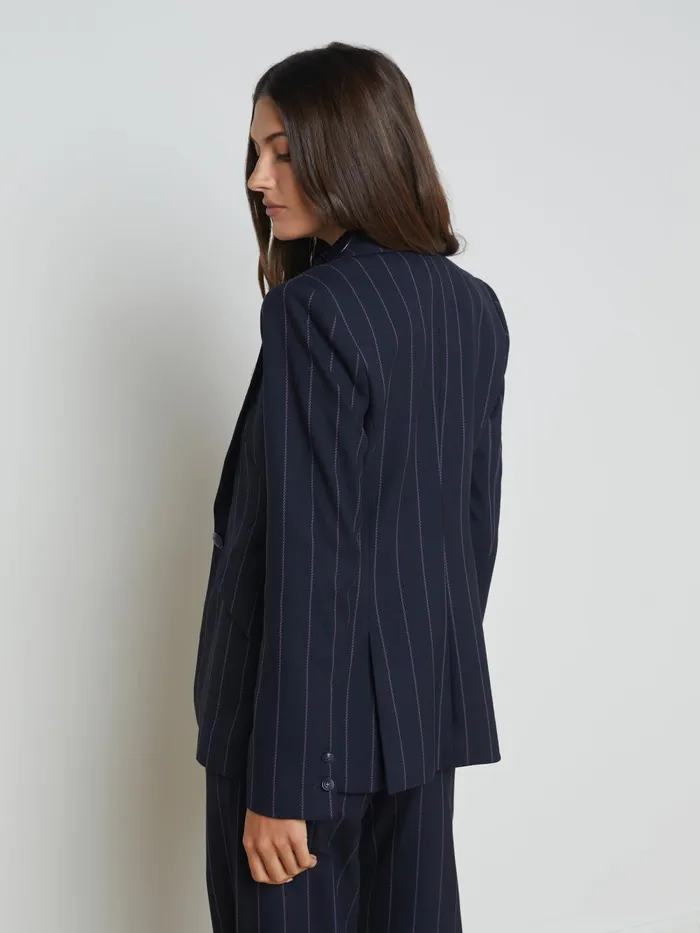L039Agence Blazers and Jackets Women Chamberlain Pinstriped Blazer Midnightlight Purple Pinstripe