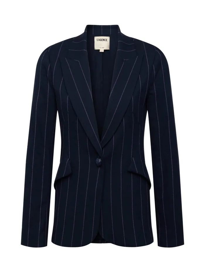 L039Agence Blazers and Jackets Women Chamberlain Pinstriped Blazer Midnightlight Purple Pinstripe