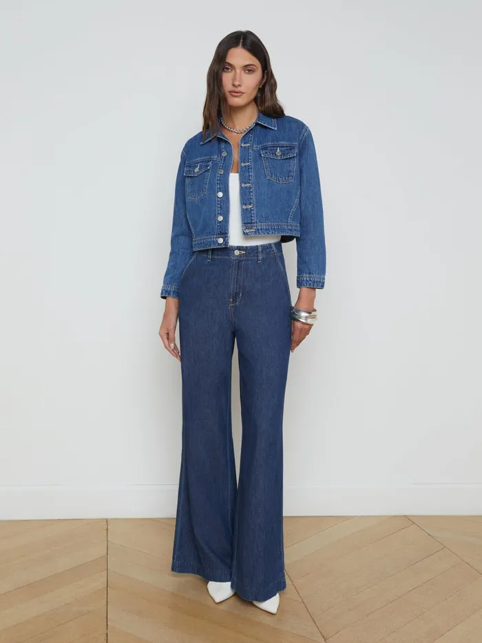 L039Agence Blazers and Jackets Women Koda Cropped Denim Jacket Glendora L039Agence Blazers and Jackets Women Koda Cropped Denim Jacket Glendora