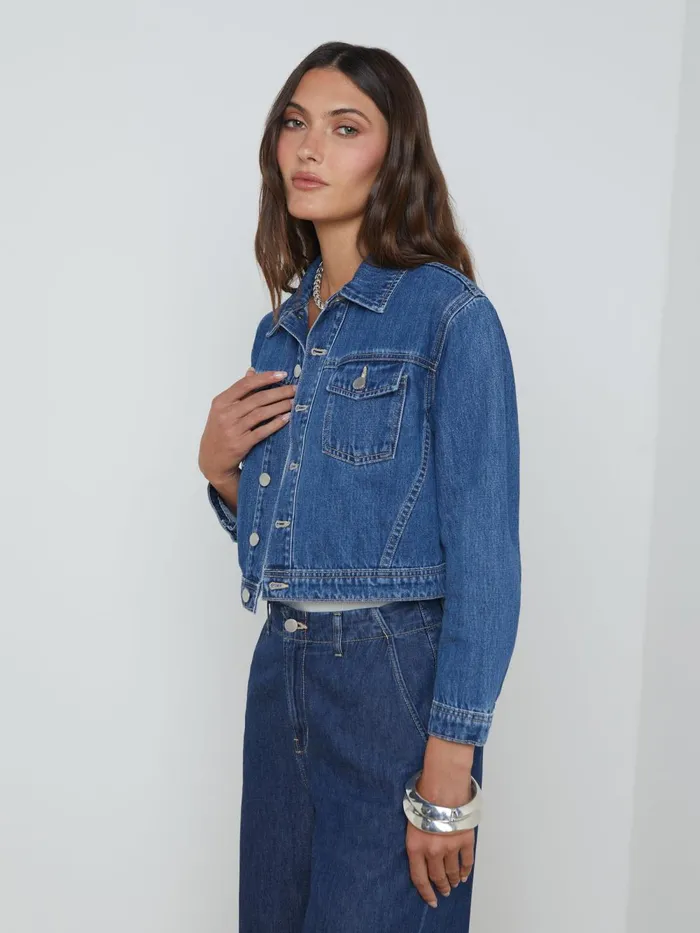 L039Agence Blazers and Jackets Women Koda Cropped Denim Jacket Glendora L039Agence Blazers and Jackets Women Koda Cropped Denim Jacket Glendora