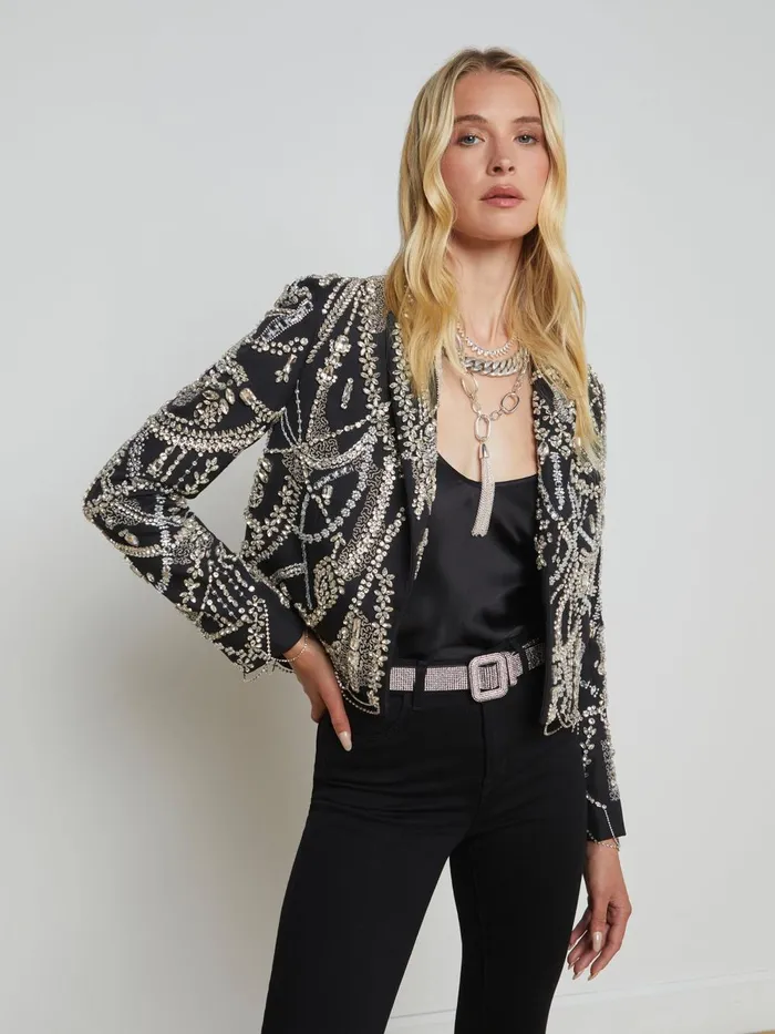 L039Agence Blazers and Jackets Women Noely Crystal Blazer Blackclear Crystal