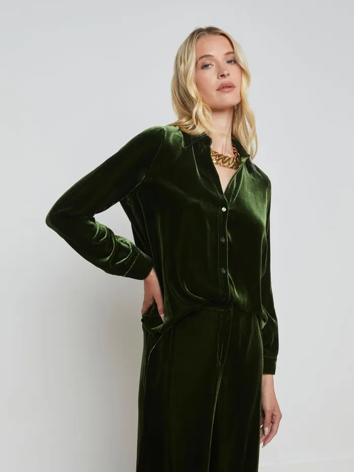 L039Agence Blouses and Tops Women Argo Velvet Blouse Deep Olive