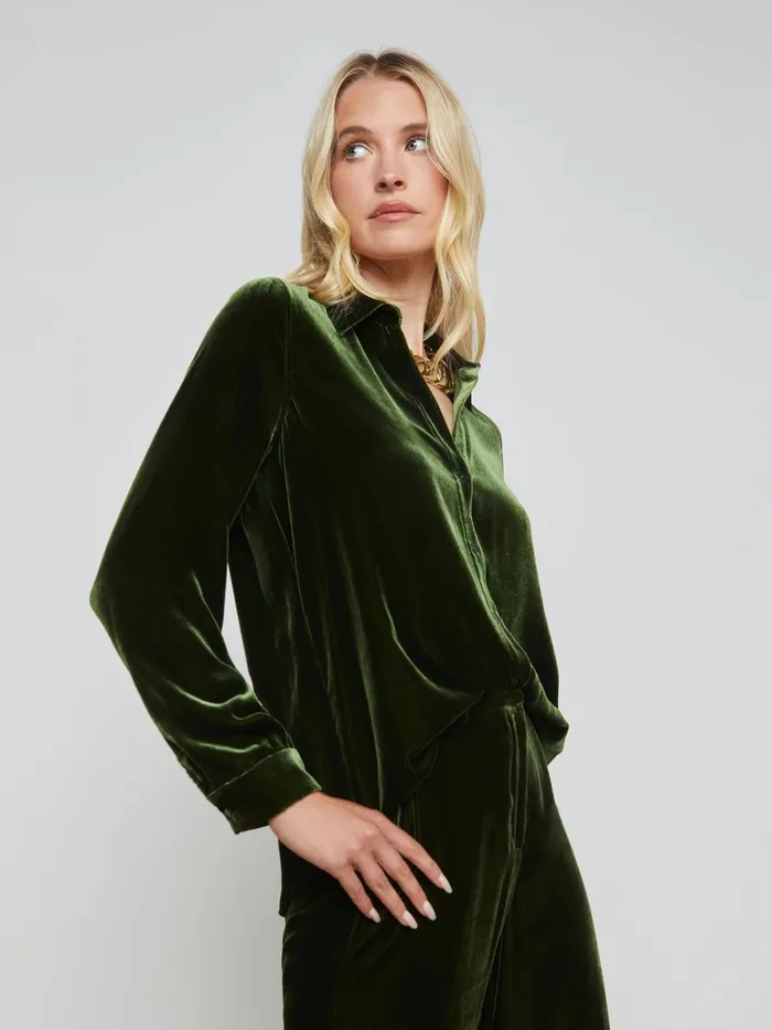 L039Agence Blouses and Tops Women Argo Velvet Blouse Deep Olive L039Agence Blouses and Tops Women Argo Velvet Blouse Deep Olive