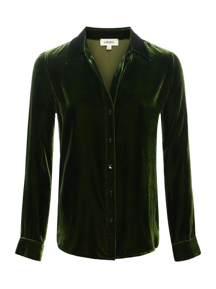 L039Agence Blouses and Tops Women Argo Velvet Blouse Deep Olive L039Agence Blouses and Tops Women Argo Velvet Blouse Deep Olive