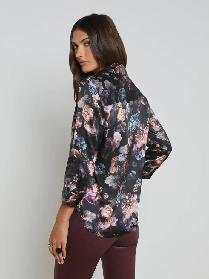 L039Agence Blouses and Tops Women Dani Silk Blouse Black Multi Vintage Oil Flower L039Agence Blouses and Tops Women Dani Silk Blouse Black Multi Vintage Oil Flower