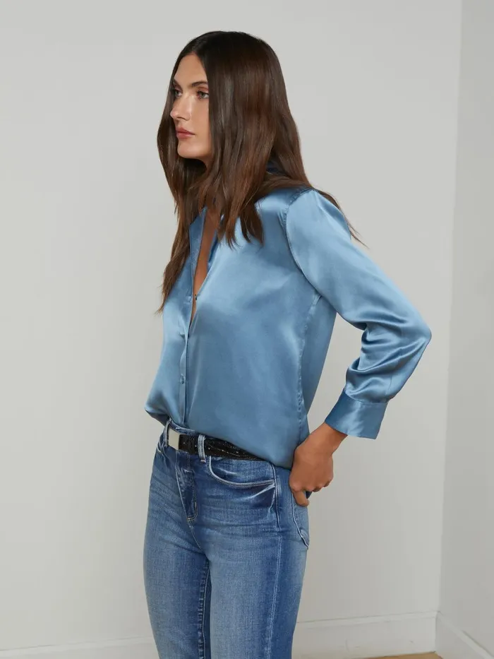 L039Agence Blouses and Tops Women Dani Silk Blouse Blue Mist L039Agence Blouses and Tops Women Dani Silk Blouse Blue Mist