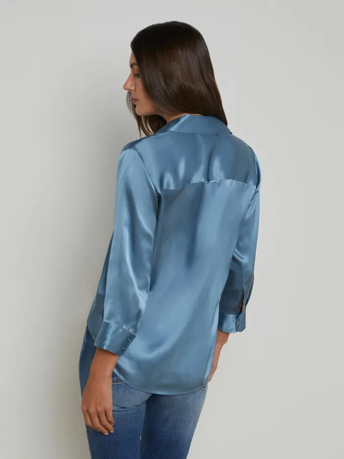 L039Agence Blouses and Tops Women Dani Silk Blouse Blue Mist L039Agence Blouses and Tops Women Dani Silk Blouse Blue Mist
