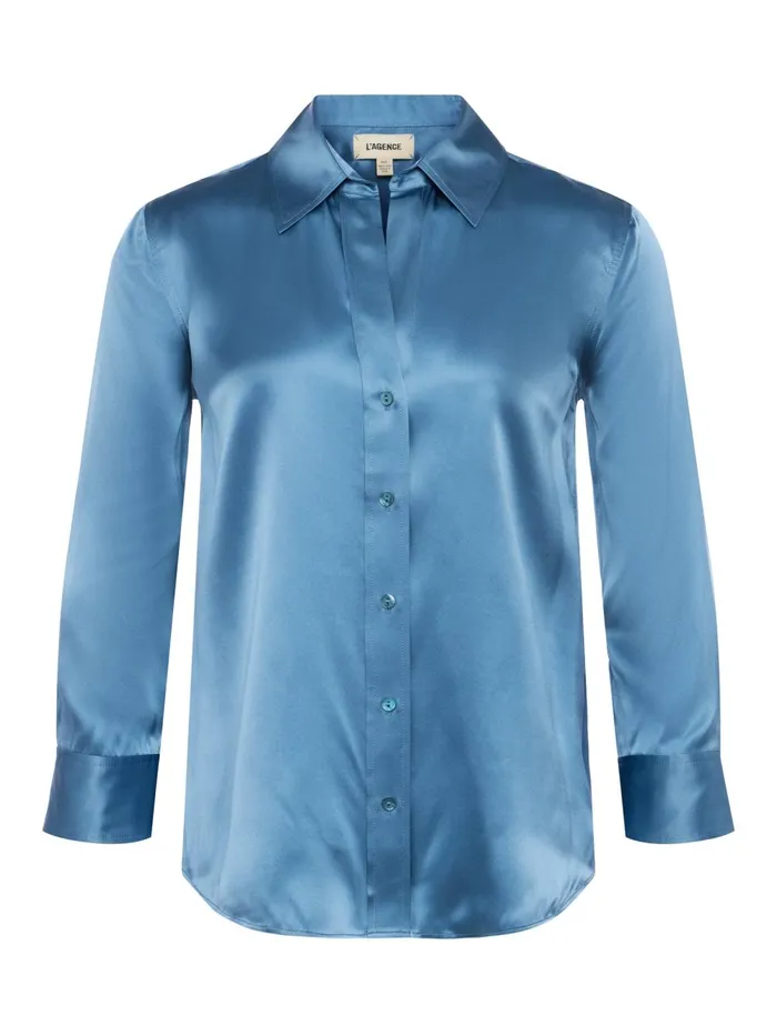 L039Agence Blouses and Tops Women Dani Silk Blouse Blue Mist L039Agence Blouses and Tops Women Dani Silk Blouse Blue Mist