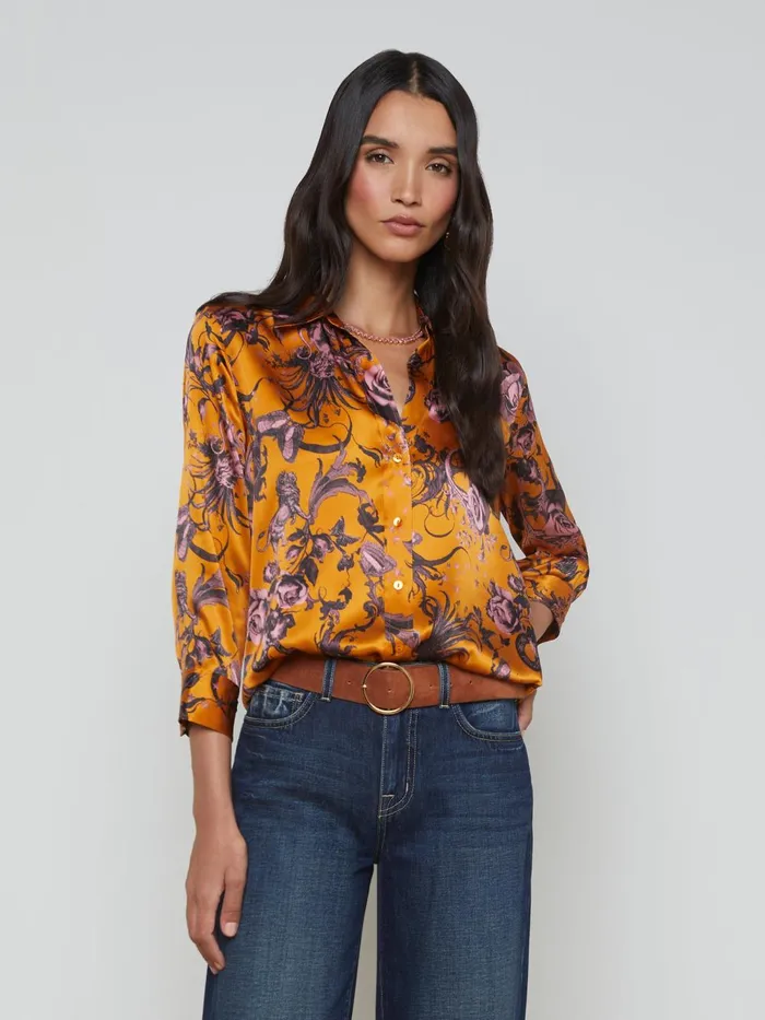 L039Agence Blouses and Tops Women Dani Silk Blouse Desclay Multi Baroque Floral