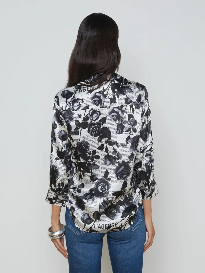 L039Agence Blouses and Tops Women Dani Silk Blouse Whiteblack Rose Newspaper L039Agence Blouses and Tops Women Dani Silk Blouse Whiteblack Rose Newspaper