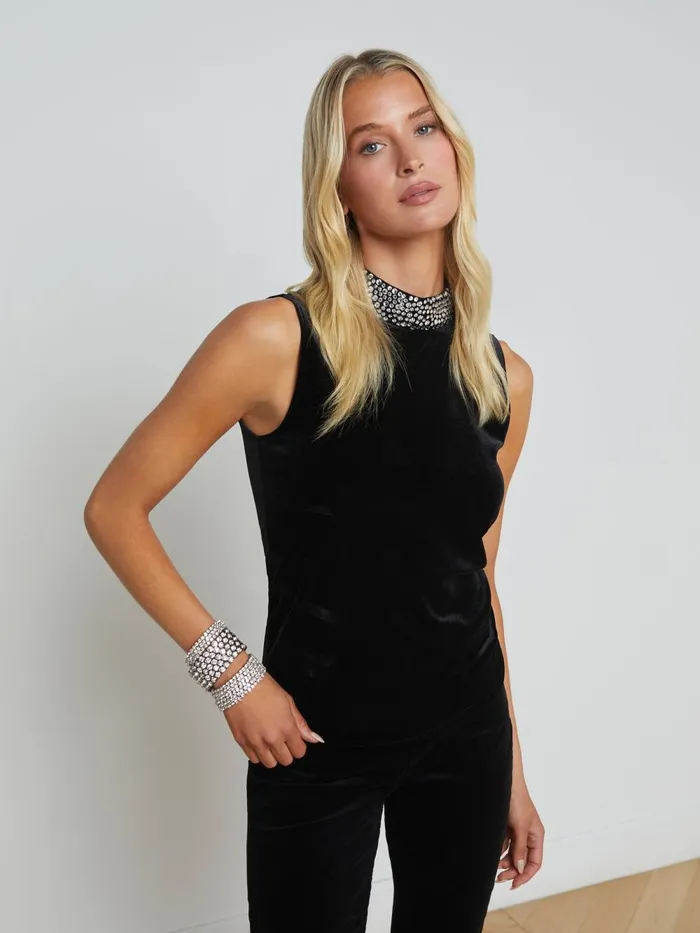 L039Agence Blouses and Tops Women Madelyn Embellished Velvet Top Black