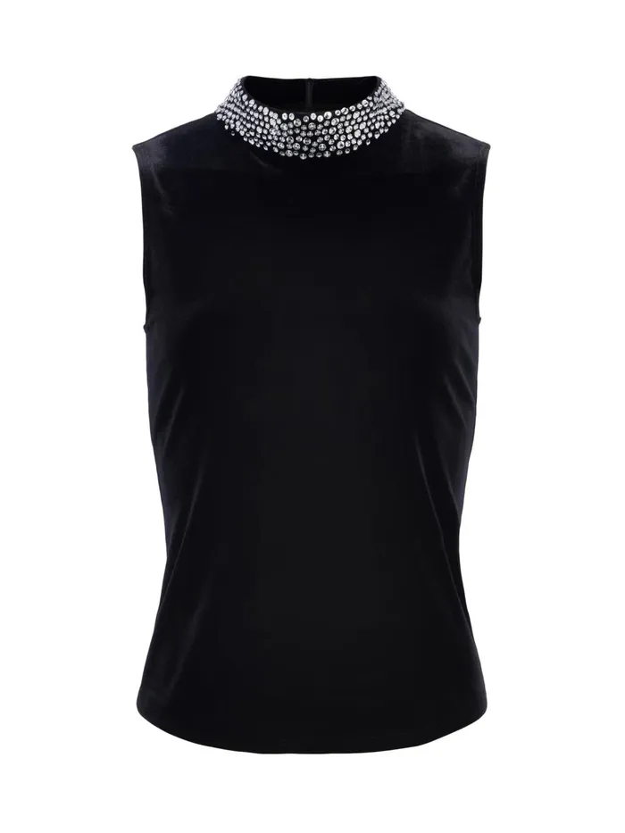 L039Agence Blouses and Tops Women Madelyn Embellished Velvet Top Black L039Agence Blouses and Tops Women Madelyn Embellished Velvet Top Black