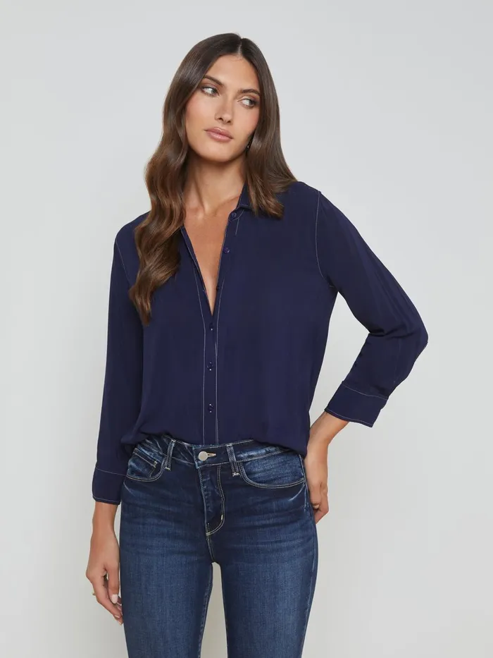 L039Agence Blouses and Tops Women Marlene Blouse Navywhite Contrast