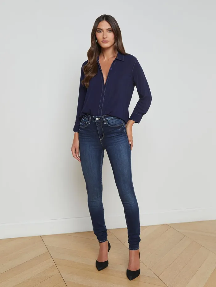 L039Agence Blouses and Tops Women Marlene Blouse Navywhite Contrast