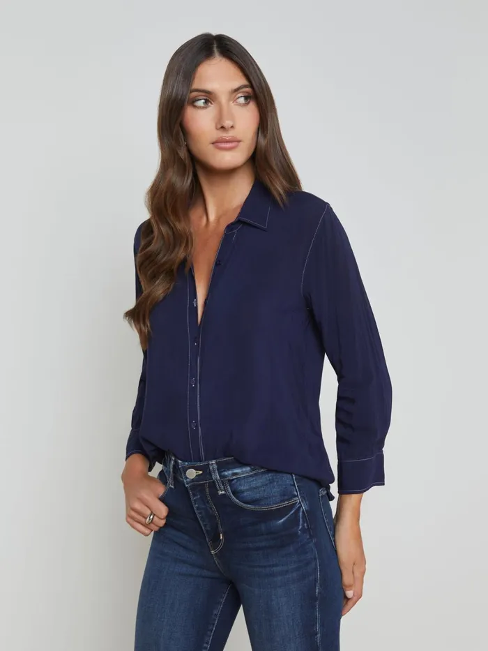 L039Agence Blouses and Tops Women Marlene Blouse Navywhite Contrast