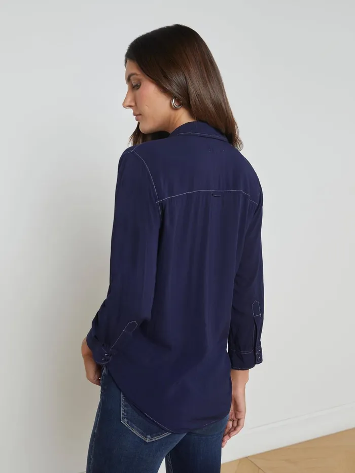 L039Agence Blouses and Tops Women Marlene Blouse Navywhite Contrast