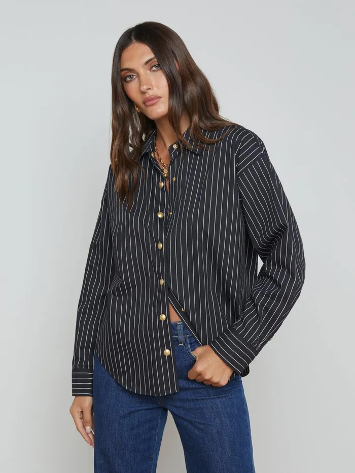 L039Agence Blouses and Tops Women Ripley Oversized ButtonDown Shirt Blackwhite Pinstripe